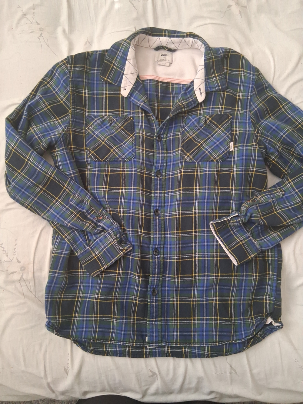 Vans Blue and Green Plaid Flannel  Long-Sleeve Button-Down Shirt